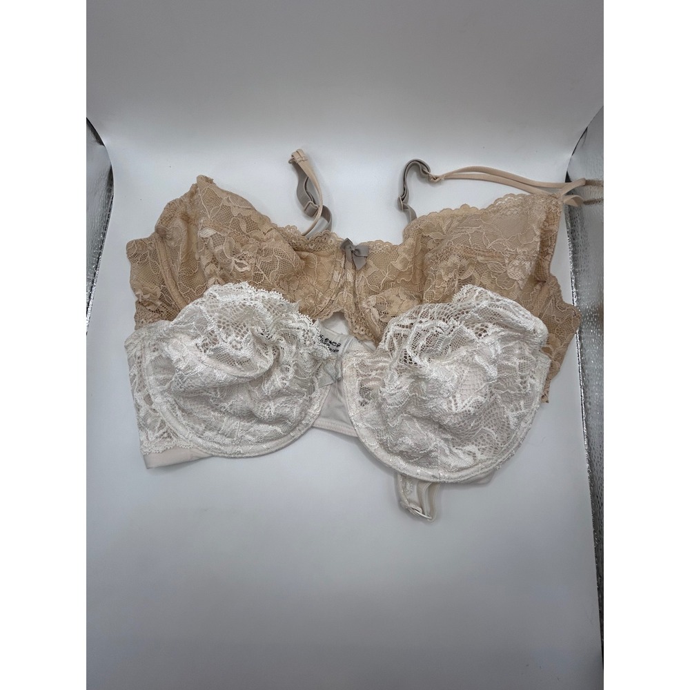 Gilligan & O'Malley Unlined Balconette Bra Set Lace 36D Beige White 2pk